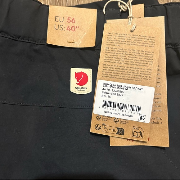 NWT Fjällräven High Coast Pack Shorts M | Men’s US 40 | Black - Picture 7 of 9